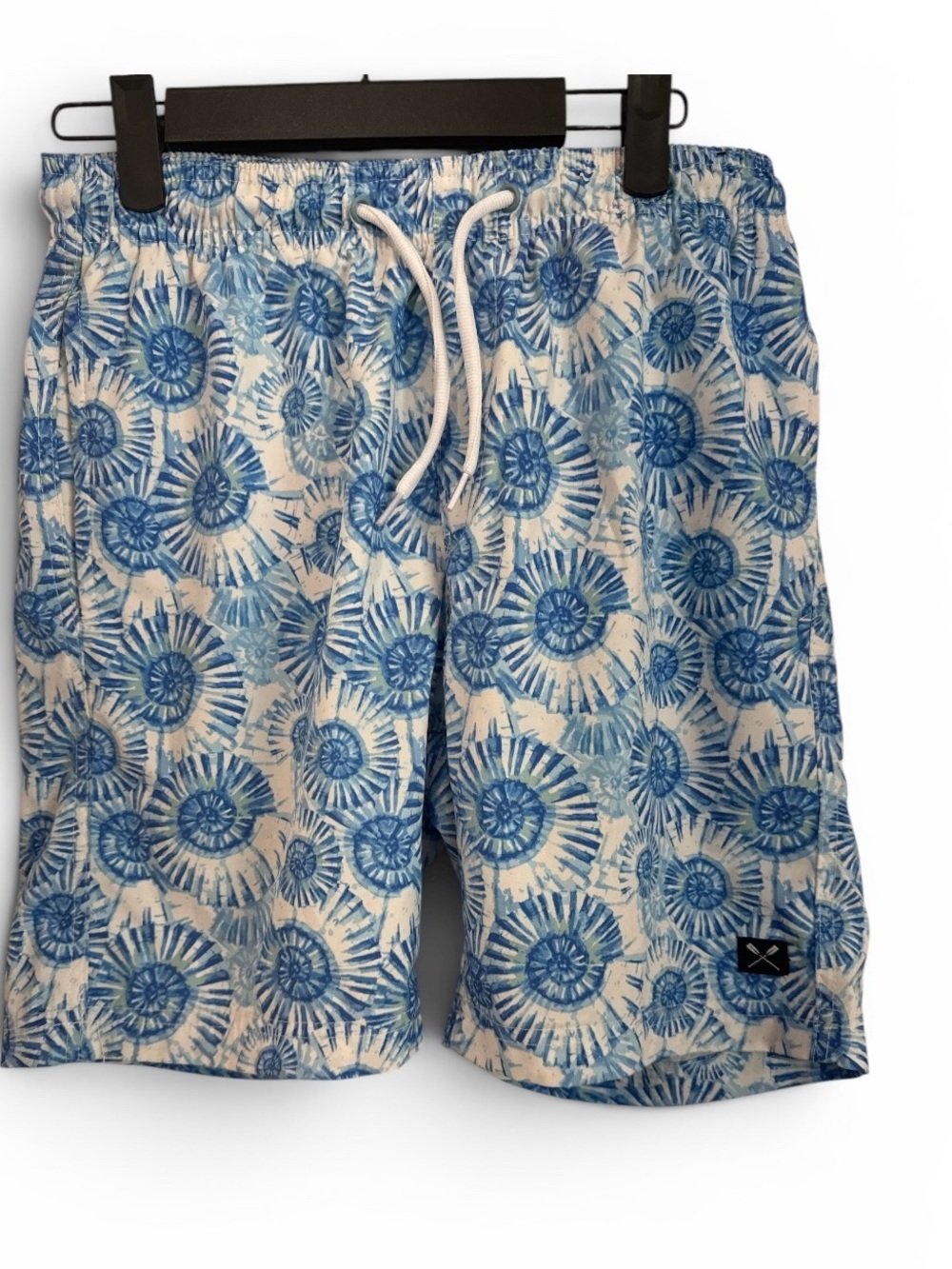 MBX Premium Goods Men's Swim Trunks Blue Nautical Ammonite Shell Print S/P